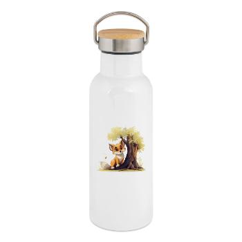 Waldfuchs am goldenen Baum - Thermosflasche mit Bambusdeckel - Weiß - Rechts