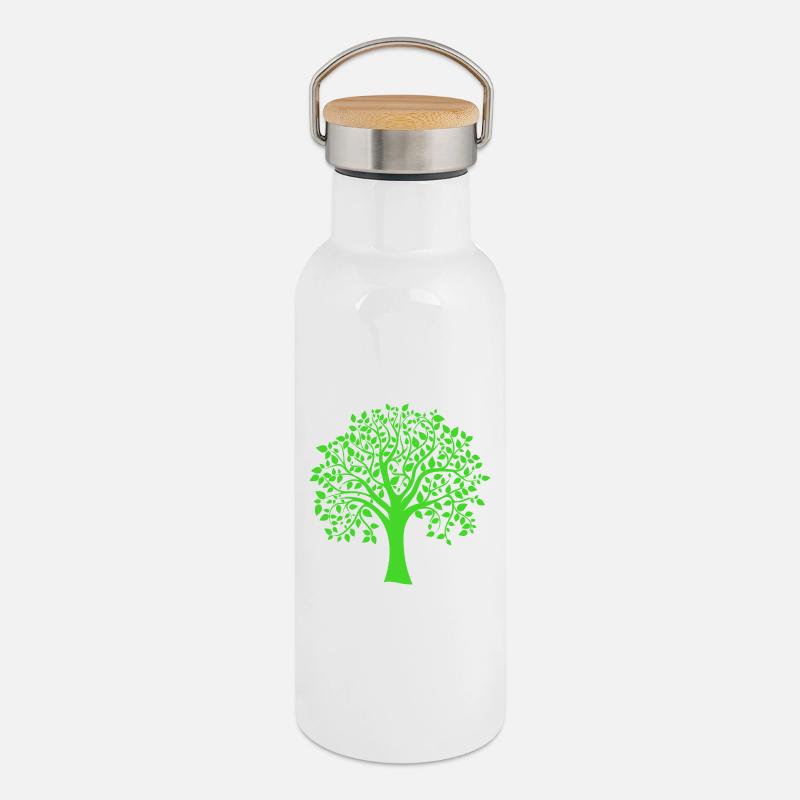 Icon Green Jumbo Tree Print Silhouette - Thermosflasche mit Bambusdeckel - Weiß