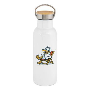 Lässige Ente im Strandstuhl - Thermosflasche mit Bambusdeckel - Weiß - Rechts