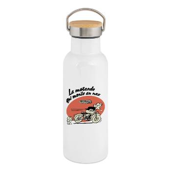The biker who goes up to the nose - Thermal Bottle with Bamboo Lid - white - Right