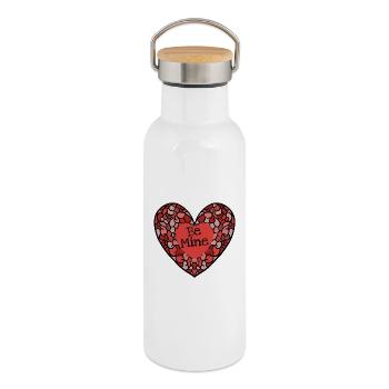 Be Mine Intricate Heart Mosaik - Thermosflasche mit Bambusdeckel - Weiß - Rechts
