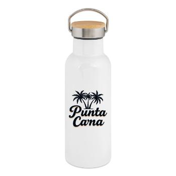 Vacances caribéennes à Punta Cana avec palmiers - Gourde isotherme avec bouchon en bambou - blanc - Droite