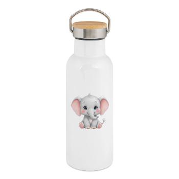Cuddly baby elephant cartoon - Thermal Bottle with Bamboo Lid - white - Right