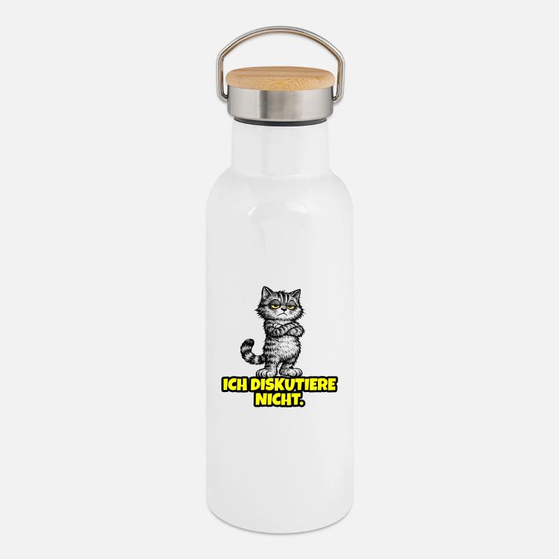 Ich diskutiere nicht. – Grumpy Katze (CAT) - Thermosflasche mit Bambusdeckel - Weiß