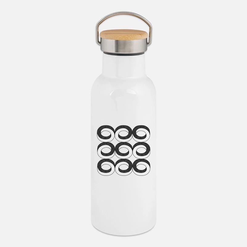 Texture des cercles d’illusion d’optique - Gourde isotherme avec bouchon en bambou - blanc