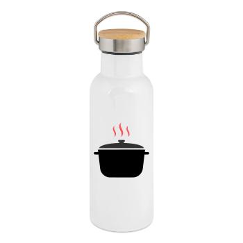 Kochtopf Dampf Kochen - Thermosflasche mit Bambusdeckel - Weiß - Rechts