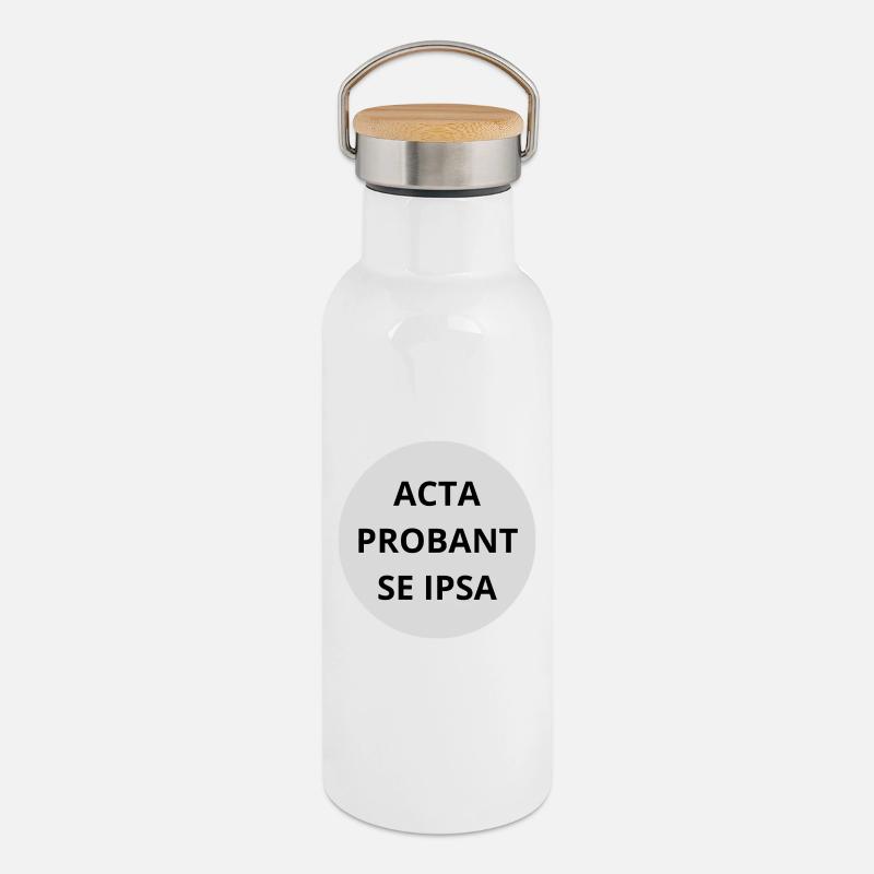 Acta probant se ipsa - Thermosflasche mit Bambusdeckel - Weiß
