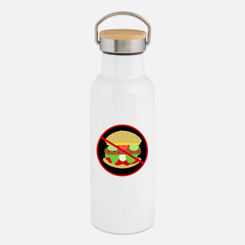 No_fast_food_please - Thermosflasche mit Bambusdeckel - Weiß