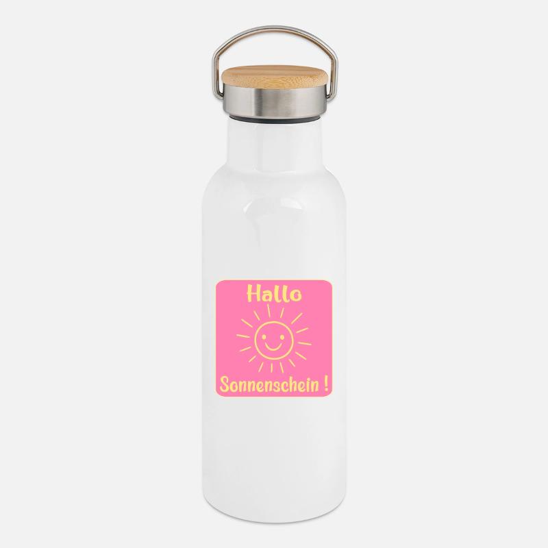 Hello sunshine - Thermal Bottle with Bamboo Lid - white