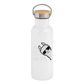 Think Twice? I Don't Even Think Once Lustig Spruch - Thermosflasche mit Bambusdeckel - Weiß - Rechts