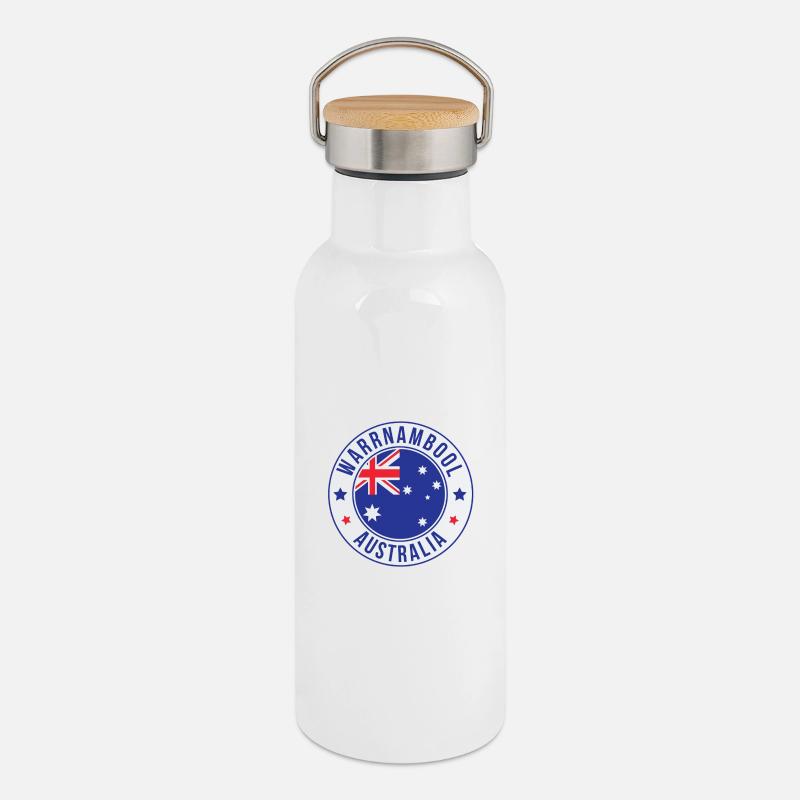Warrnambool Australien Rundabzeichen - Thermosflasche mit Bambusdeckel - Weiß