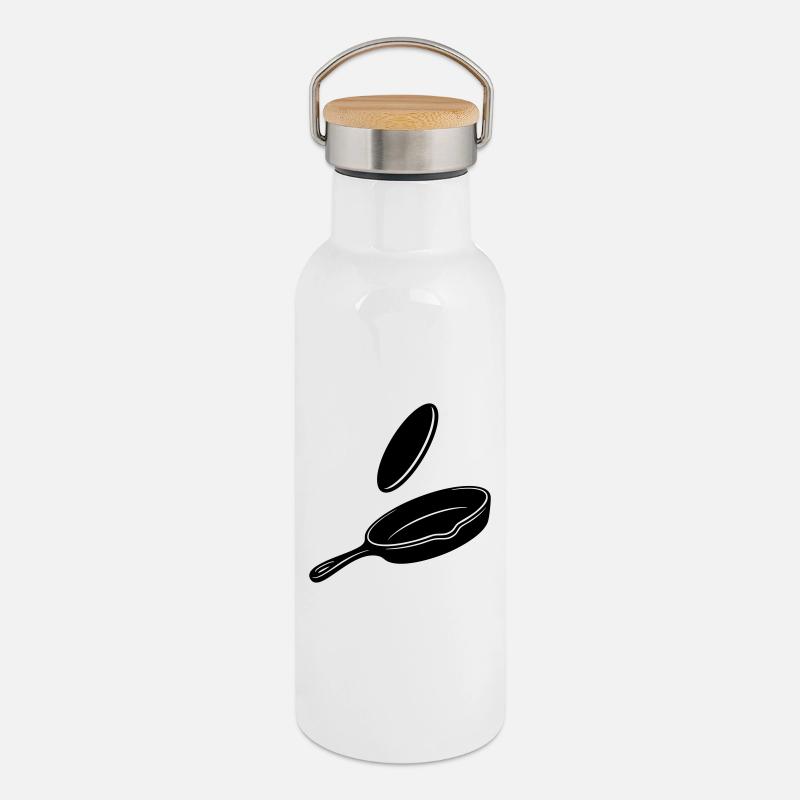 Pancake Flip Skillet Silhouette - Thermosflasche mit Bambusdeckel - Weiß