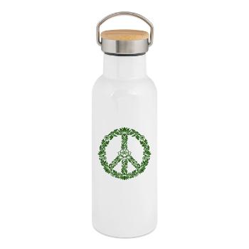 Peace Zeichen Blumen Floral Boho Style - Thermosflasche mit Bambusdeckel - Weiß - Rechts