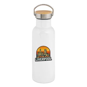 Vintage Liverpool Skyline Retro Sunset Design - Thermal Bottle with Bamboo Lid - white - Right
