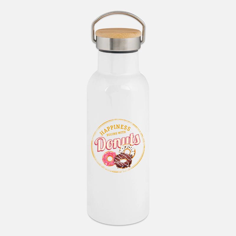 Donut Pastry Vintage Cake Doughnut Design - Thermal Bottle with Bamboo Lid - white
