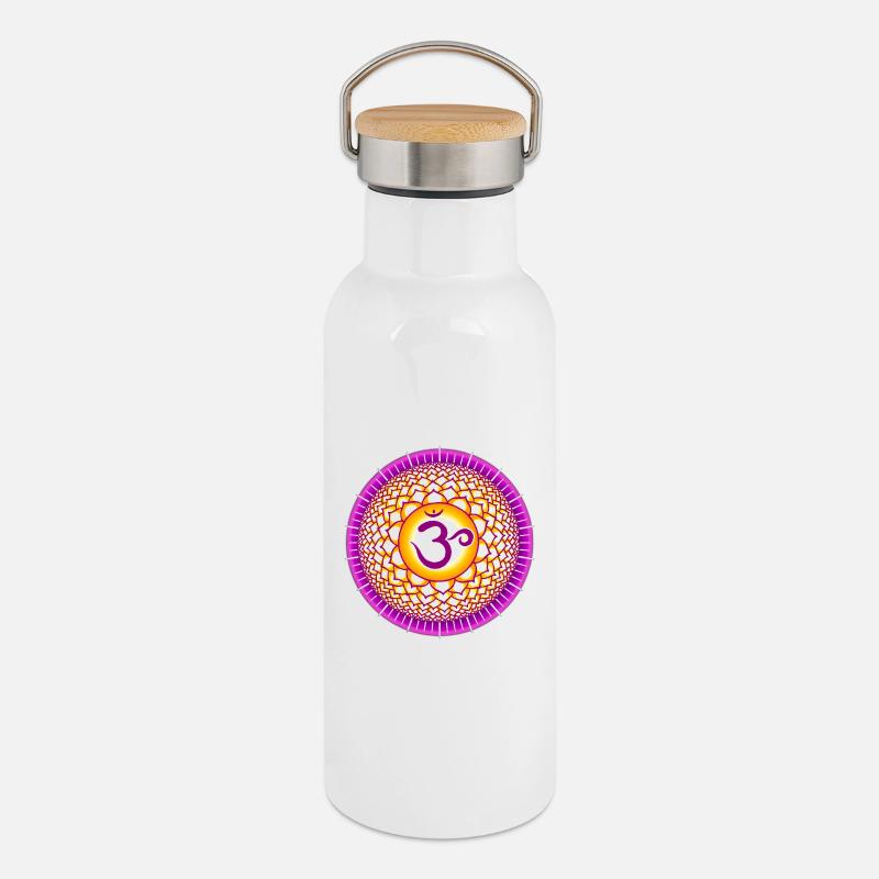 Kronenchakra Sahasrara - Thermosflasche mit Bambusdeckel - Weiß