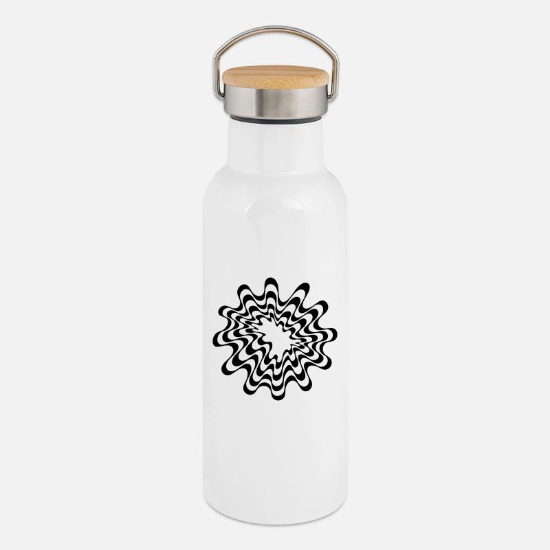 Conception géométrique du plasme - Gourde isotherme avec bouchon en bambou - blanc