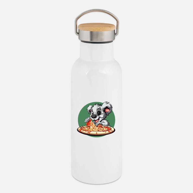 Pizza-Hund Cartoon: Käseabenteuer - Thermosflasche mit Bambusdeckel - Weiß