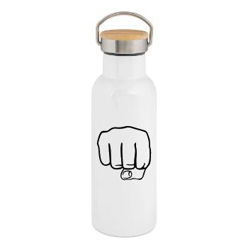 Faust | Fist | Hand - Gourde isotherme avec bouchon en bambou - blanc - Droite