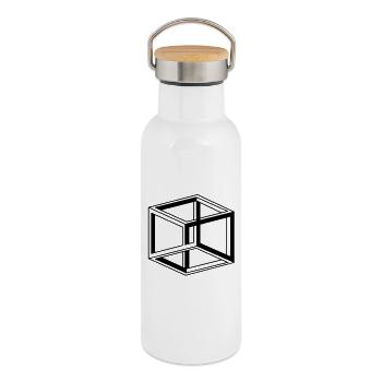 cube escher - Gourde isotherme avec bouchon en bambou - blanc - Droite