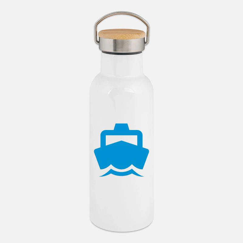 Ship Schiff - Thermal Bottle with Bamboo Lid - white