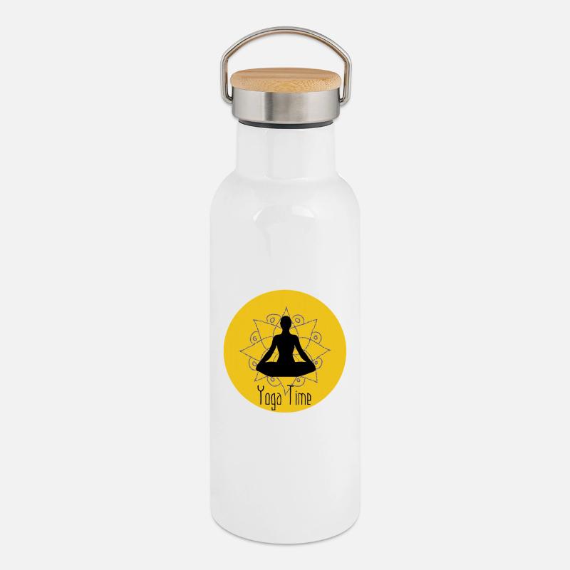 Yoga - Thermosflasche mit Bambusdeckel - Weiß