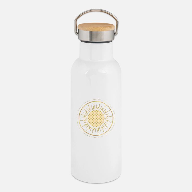 Méditation - Soleil - rayonner hors de vous-même - Gourde isotherme avec bouchon en bambou - blanc