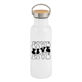 Five 5th Birthday Kids Boys Girls 5 Years Old - Thermal Bottle with Bamboo Lid - white - Right