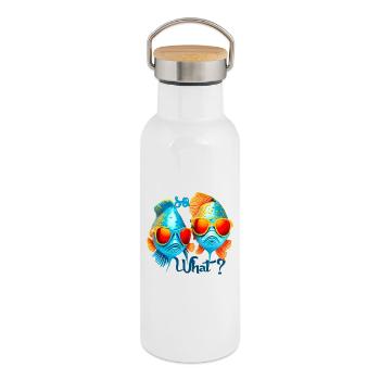 Poissons colorés avec des lunettes de soleil - Gourde isotherme avec bouchon en bambou - blanc - Droite