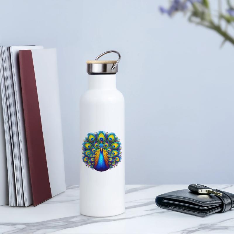 Peacock Thermal Bottle with Bamboo Lid