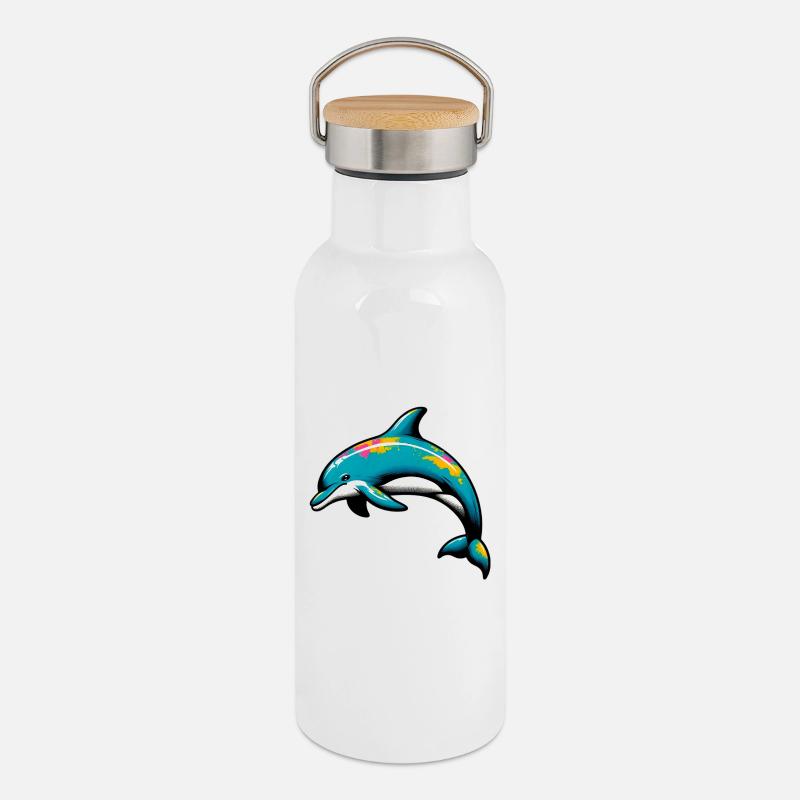 Dolphin - Thermal Bottle with Bamboo Lid - white