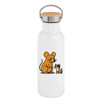 Cuddly Mouse and Kitten Duo - Thermal Bottle with Bamboo Lid - white - Right