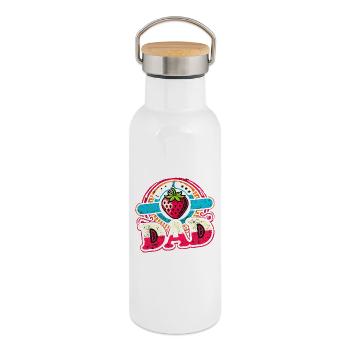 Berry Bon papa, Drôle Père fraise - Gourde isotherme avec bouchon en bambou - blanc - Droite