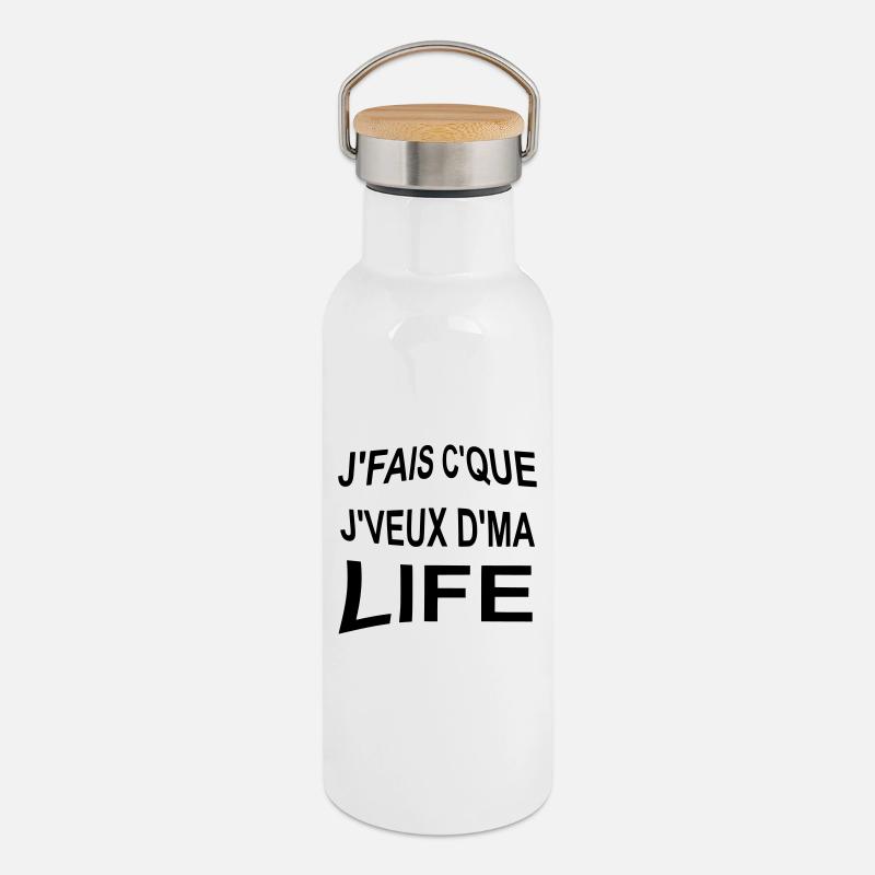 Je_fais_ce_que_je_veux_de_ma_life - Thermosflasche mit Bambusdeckel - Weiß