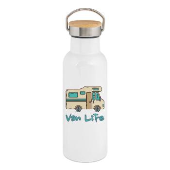 Van Life Vintage Motorhome Camper Adventure - Thermosflasche mit Bambusdeckel - Weiß - Rechts