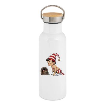 Leprechaun-Mädchen im Mausloch - Thermosflasche mit Bambusdeckel - Weiß - Rechts