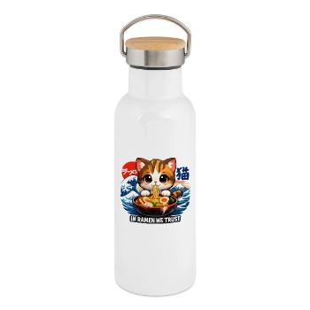 Katze in Ramen we trust - Thermosflasche mit Bambusdeckel - Weiß - Rechts