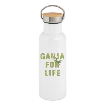 Ganja for Life - Thermosflasche mit Bambusdeckel - Weiß - Rechts