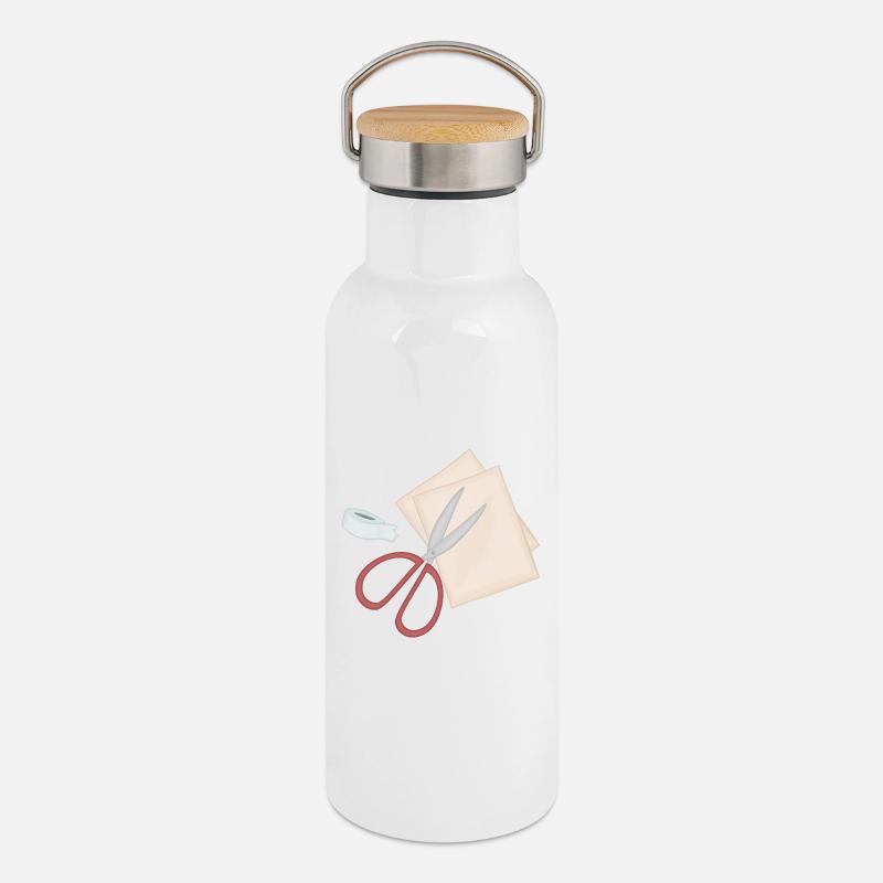 Craft Scissors Motif Paper Studio - Thermal Bottle with Bamboo Lid - white
