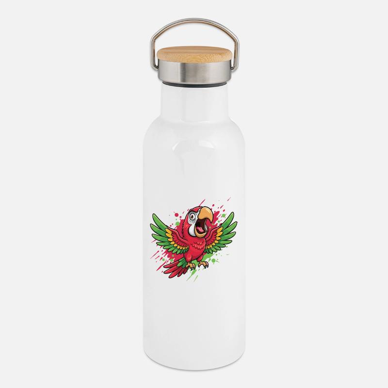 Éclaboussure vibrante de couleur perroquet - Gourde isotherme avec bouchon en bambou - blanc