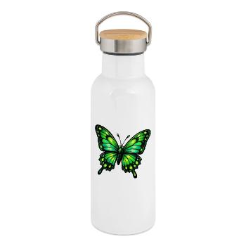 Papillon Vert - Gourde isotherme avec bouchon en bambou - blanc - Droite