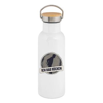 Ich hab Rücken Spruchshirt - Thermosflasche mit Bambusdeckel - Weiß - Rechts
