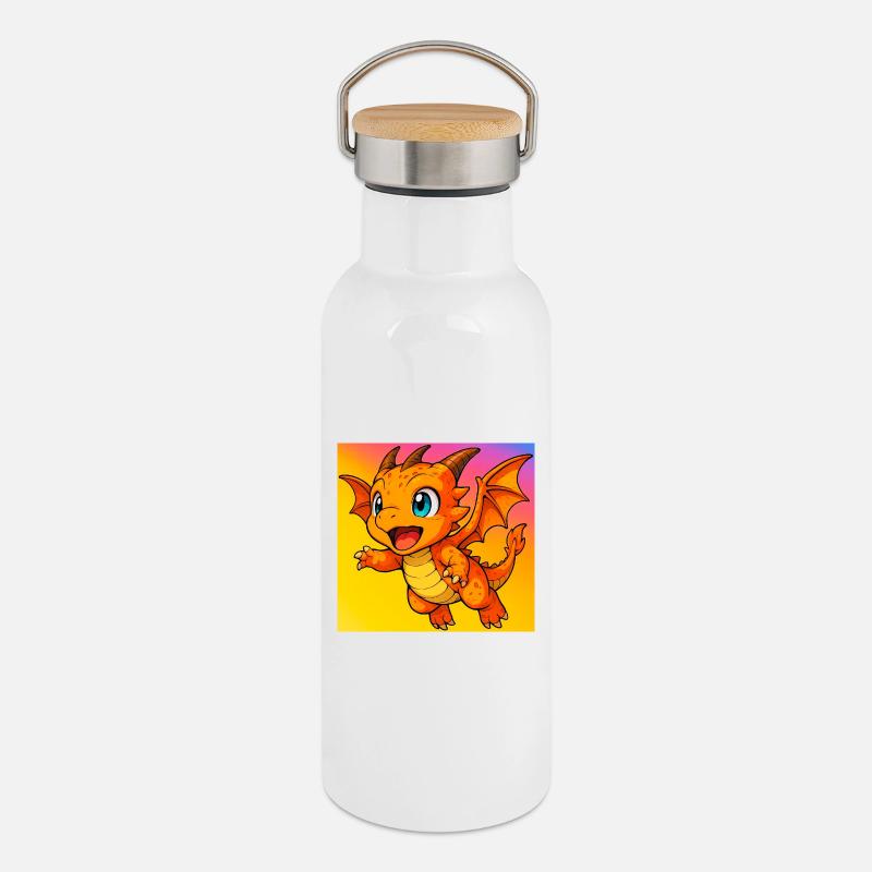 Drago - Thermos con coperchio in bambù - bianco