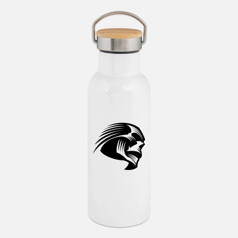 Totenkopf - Thermosflasche mit Bambusdeckel - Weiß