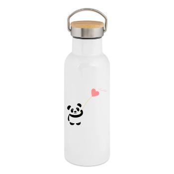 panda herz niedlich luftballon bär groß dick kusch - Thermosflasche mit Bambusdeckel - Weiß - Rechts