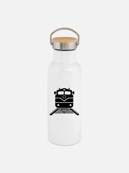 Zug Zugführer Design - Thermosflasche mit Bambusdeckel - Weiß