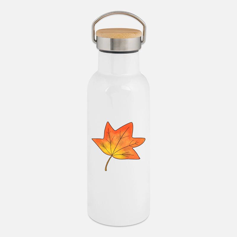 Autumn Leaf Maple Leaf - Thermal Bottle with Bamboo Lid - white