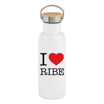 I LOVE RIBE - Thermal Bottle with Bamboo Lid - white - Right