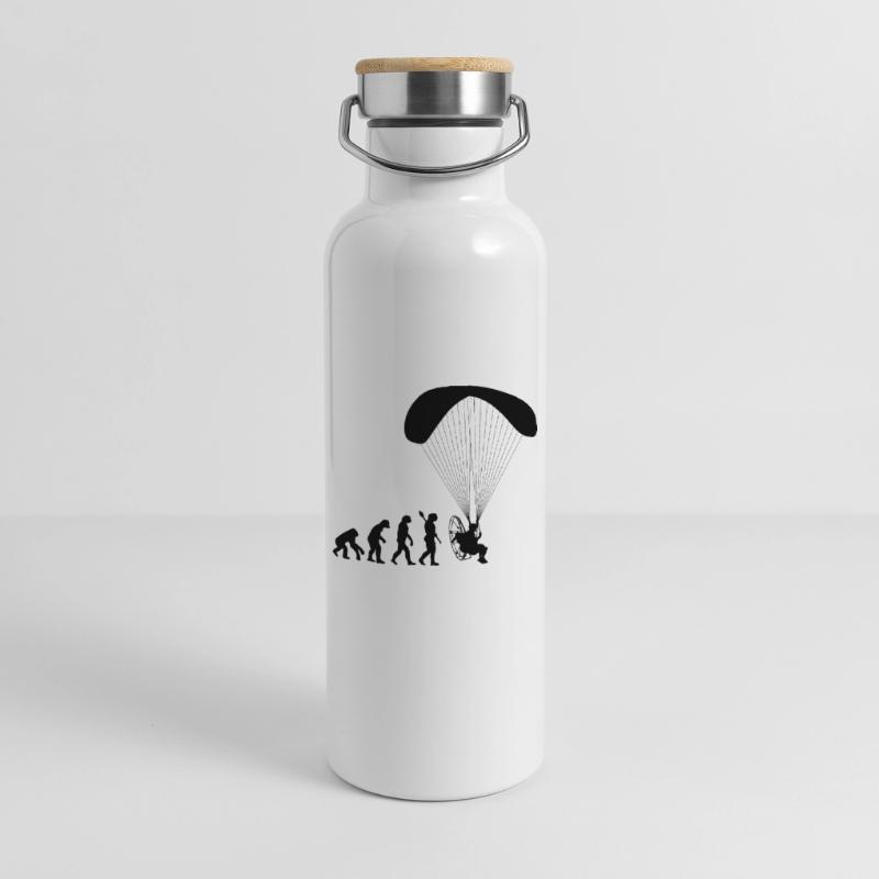 Paramotoring Human Evolution Funny Thermal Bottle with Bamboo Lid