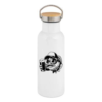 Fishing Beer Buddy - Thermal Bottle with Bamboo Lid - white - Right